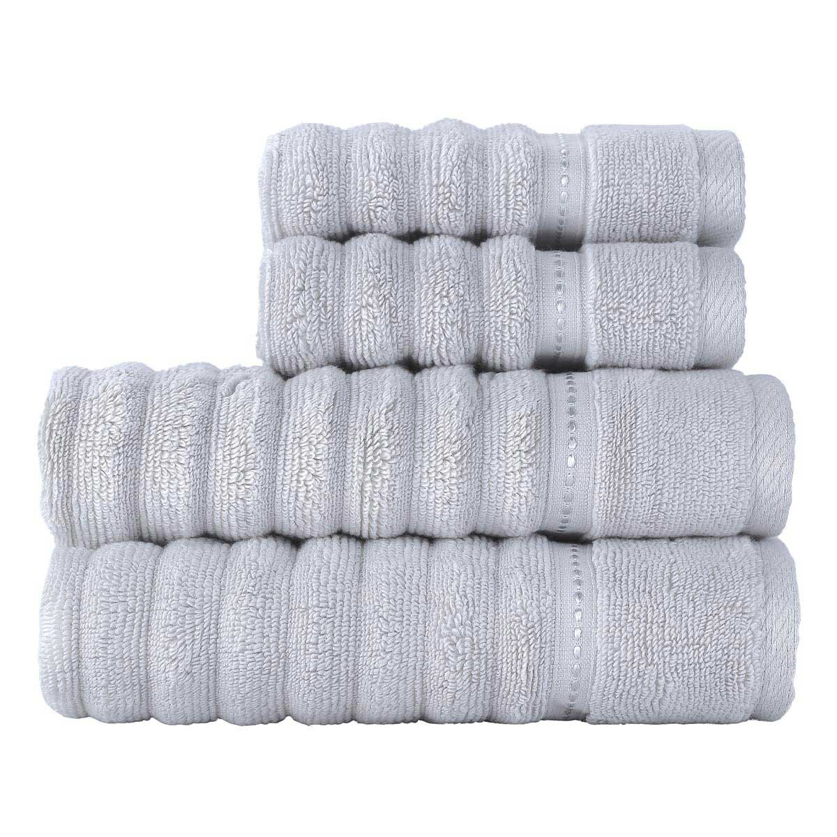 COSTCO - GRANDEUR Ribbed Hand Towel & Wash Cloth Set (2pcs 40 X 76 CM +  2pcs 33 X 33 CM) - Light Grey - meihao